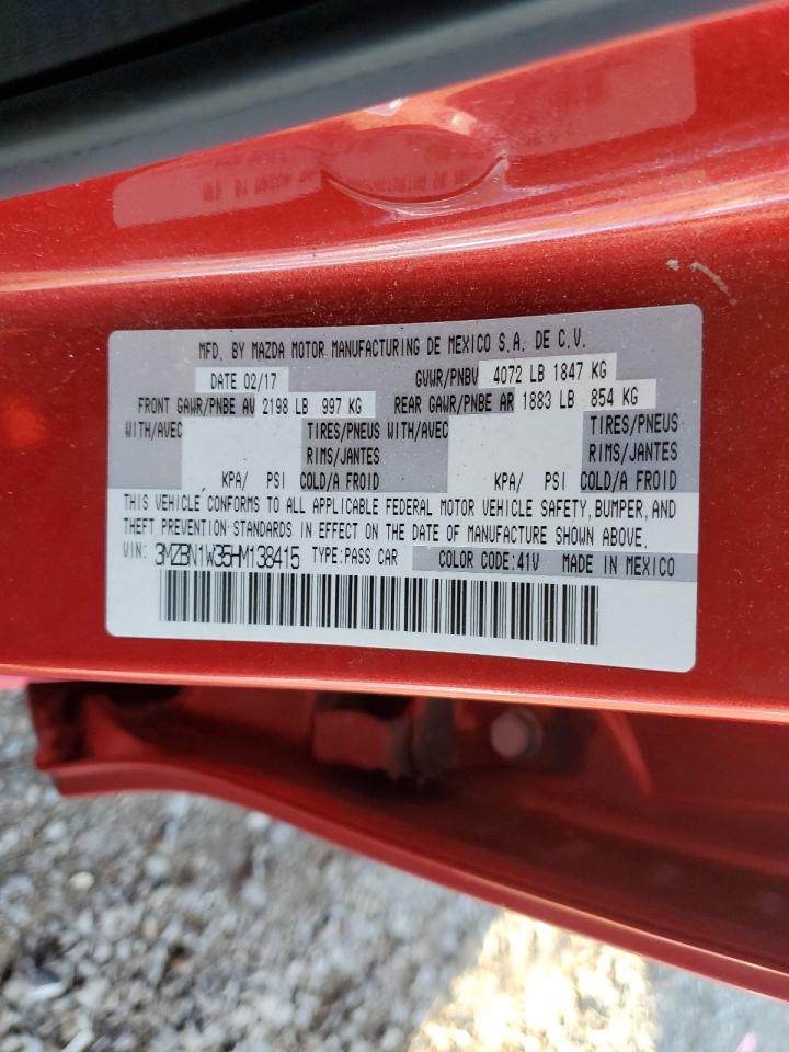 2017 Mazda 3 Grand Touring VIN: 3MZBN1W35HM138415 Lot: 91578165