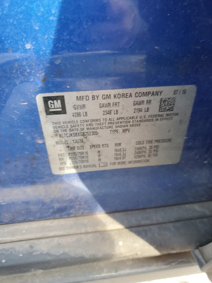 2016 Chevrolet Trax Ls VIN: KL7CJKSBXGB752305 Lot: 92526155