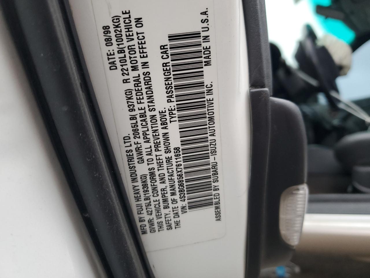 1999 Subaru Legacy Outback VIN: 4S3BG6856X7611658 Lot: 93091635