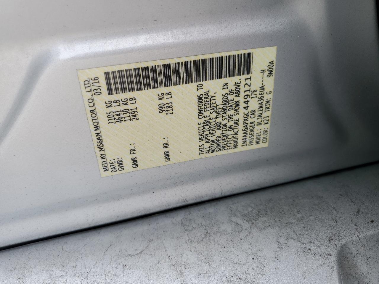 2016 Nissan Maxima 3.5S VIN: 1N4AA6APXGC449121 Lot: 91723705