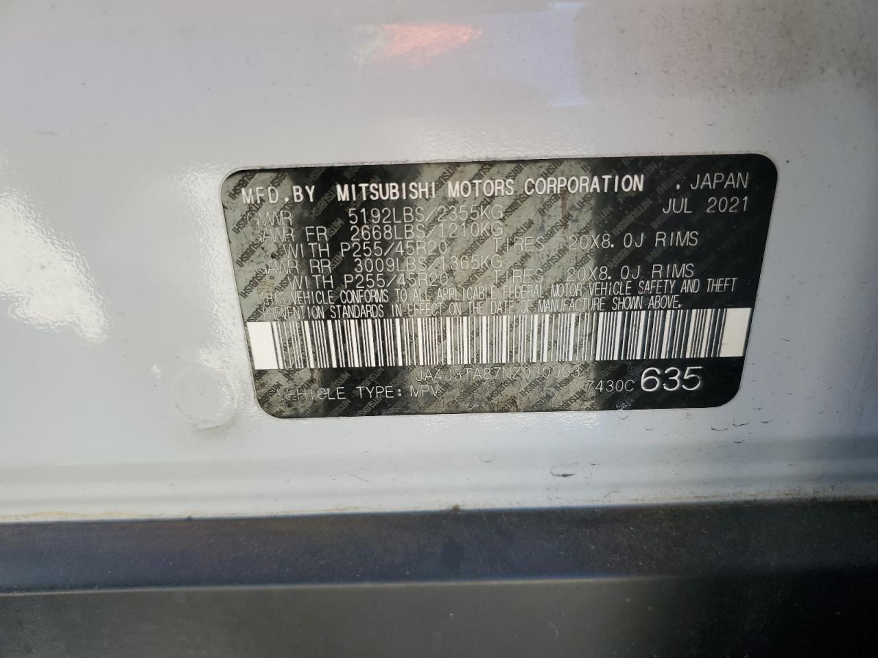 2022 Mitsubishi Outlander Es VIN: JA4J3TA87NZ030093 Lot: 91775605