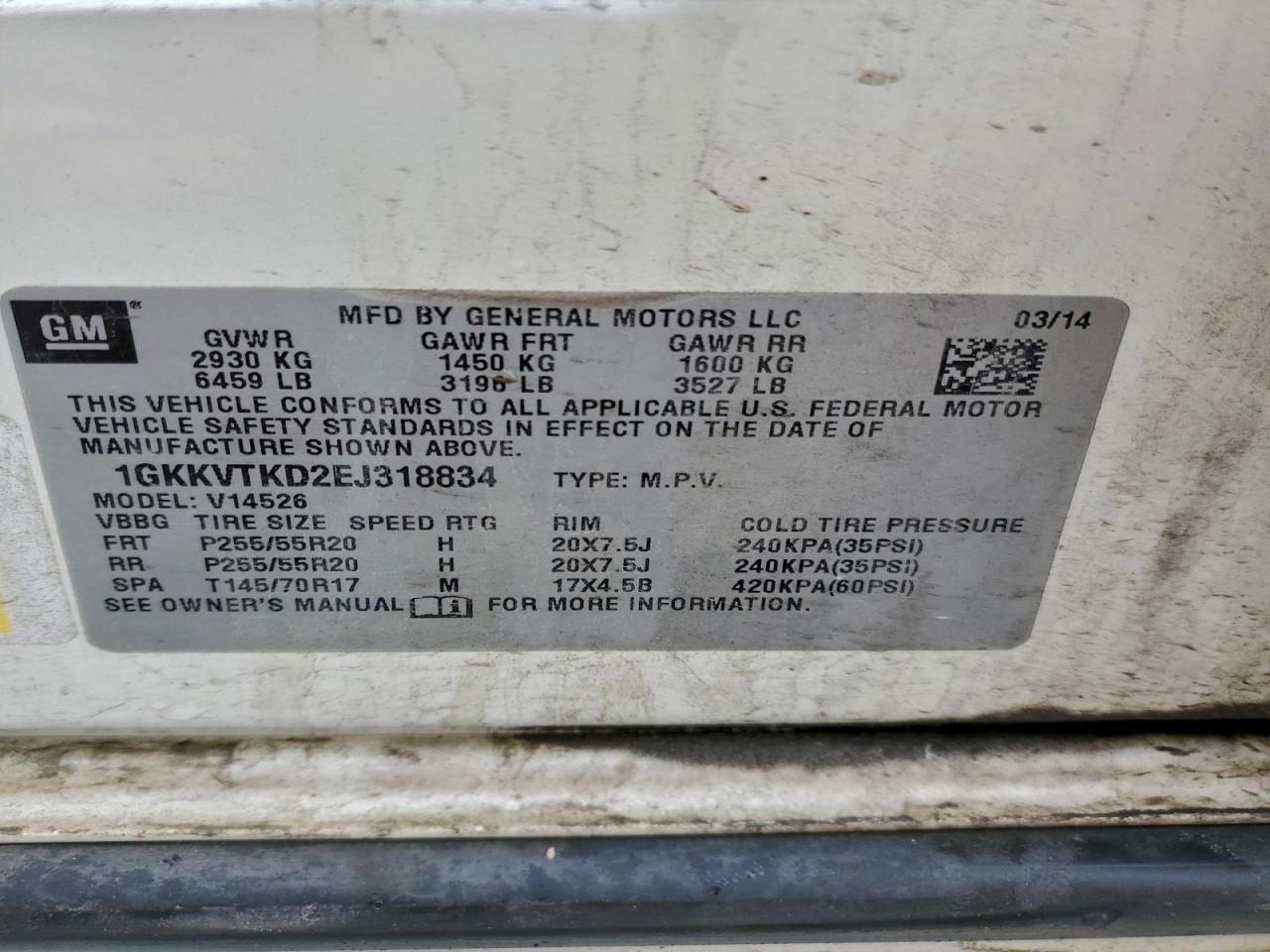 2014 GMC Acadia Denali VIN: 1GKKVTKD2EJ318834 Lot: 93893485