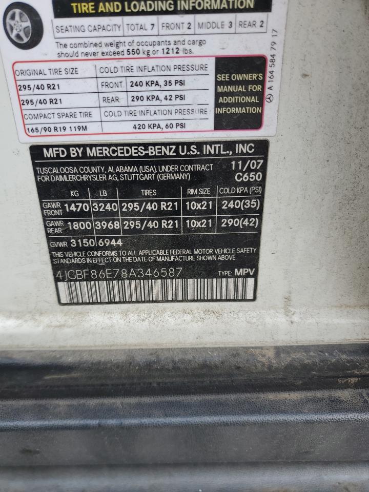 2008 Mercedes-Benz Gl 550 4Matic VIN: 4JGBF86E78A346587 Lot: 92536255