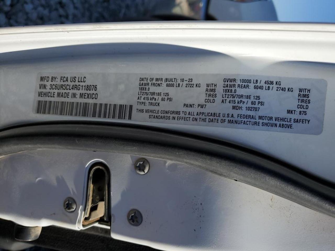 2024 Ram 2500 Tradesman VIN: 3C6UR5CL4RG118076 Lot: 89732375