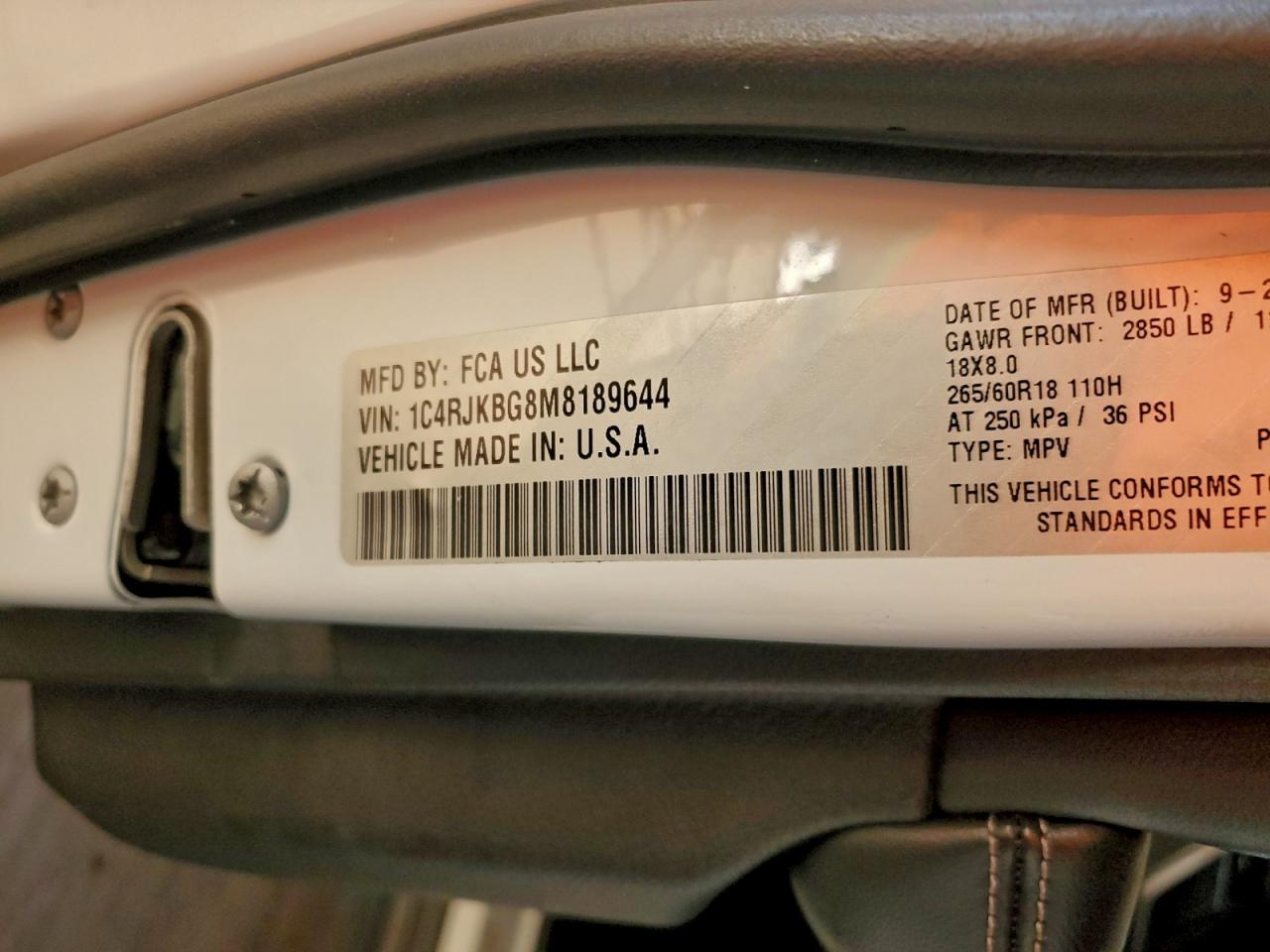 2021 Jeep Grand Cherokee L Limited VIN: 1C4RJKBG8M8189644 Lot: 94783185