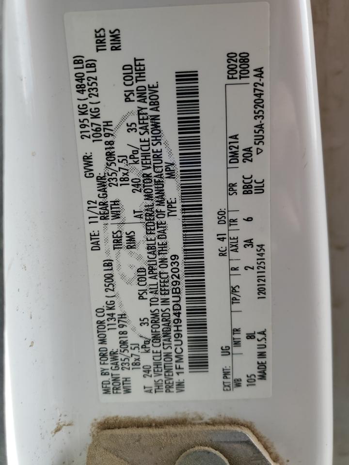 2013 Ford Escape Sel VIN: 1FMCU9H94DUB92039 Lot: 91565985