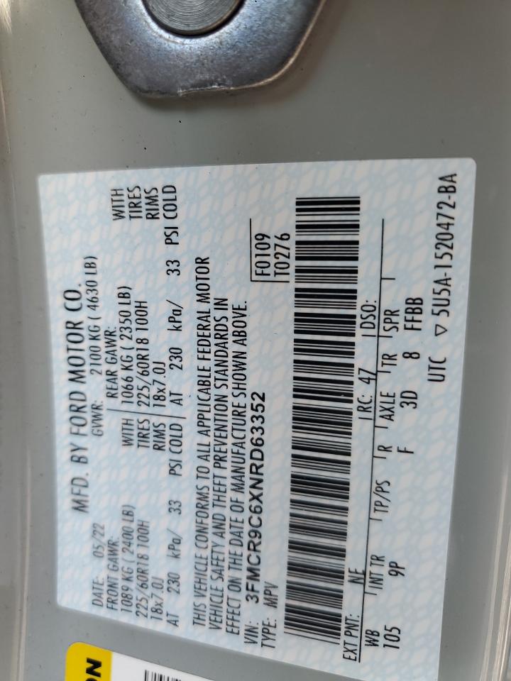 2022 Ford Bronco Sport Outer Banks VIN: 3FMCR9C6XNRD63352 Lot: 92864385