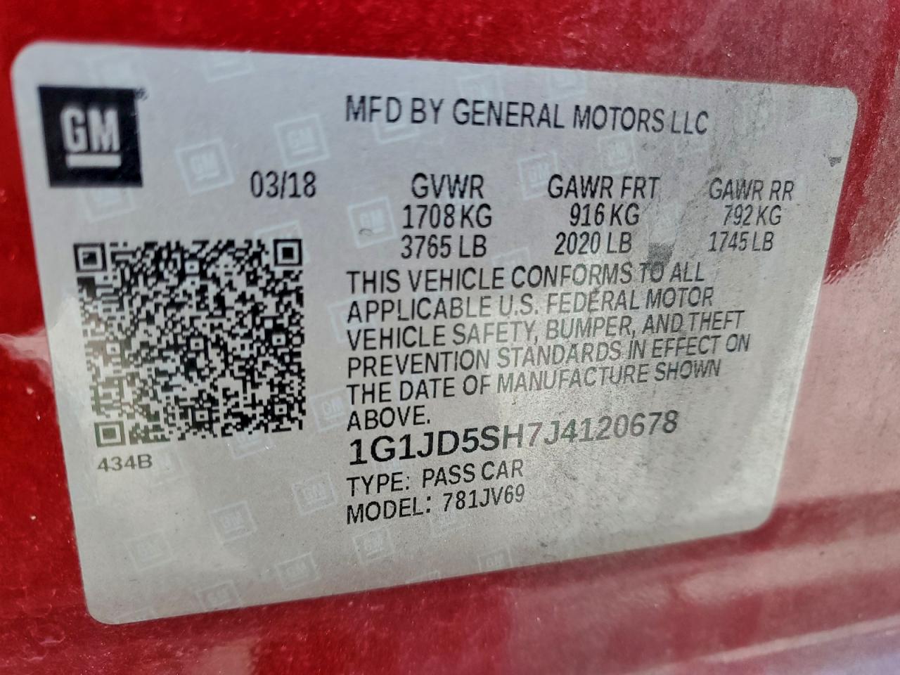 2018 Chevrolet Sonic Lt VIN: 1G1JD5SH7J4120678 Lot: 93221365