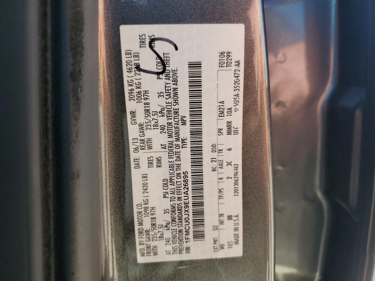 2014 Ford Escape Titanium VIN: 1FMCU0JX9EUA26895 Lot: 92986335