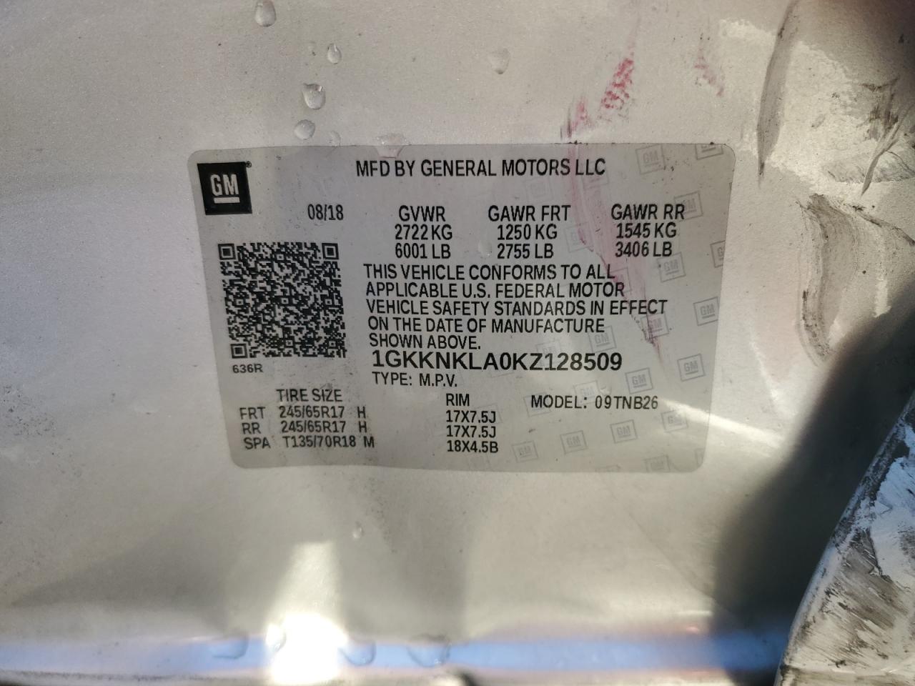 2019 GMC Acadia Sle VIN: 1GKKNKLA0KZ128509 Lot: 91317605