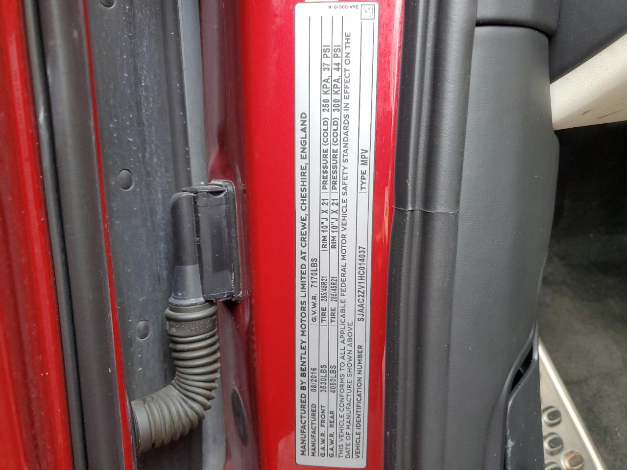 2017 Bentley Bentayga VIN: SJAAC2ZV1HC014037 Lot: 91388065