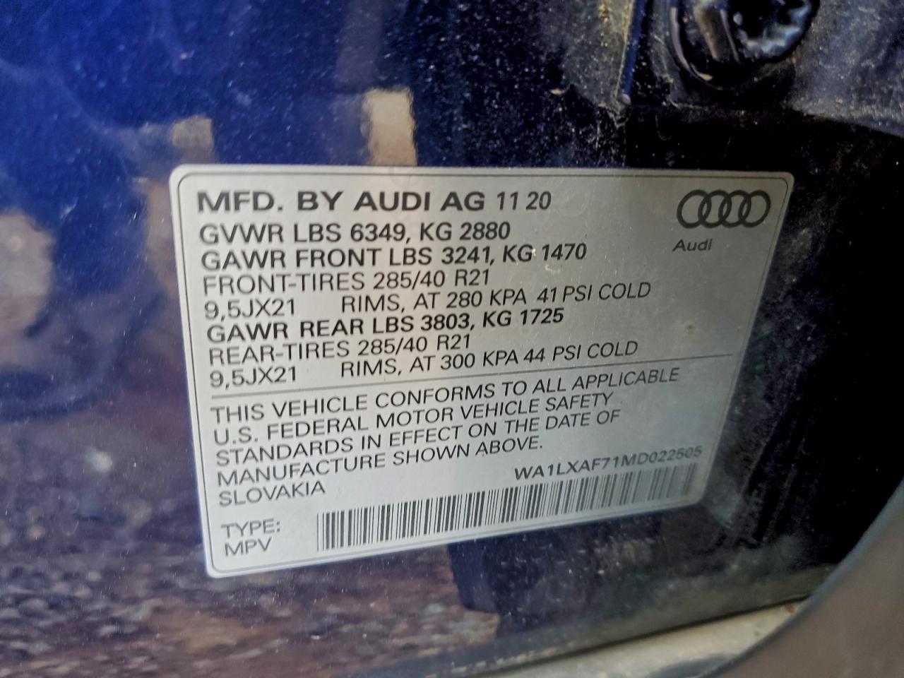 2021 Audi Q7 Premium Plus VIN: WA1LXAF71MD022505 Lot: 94022235