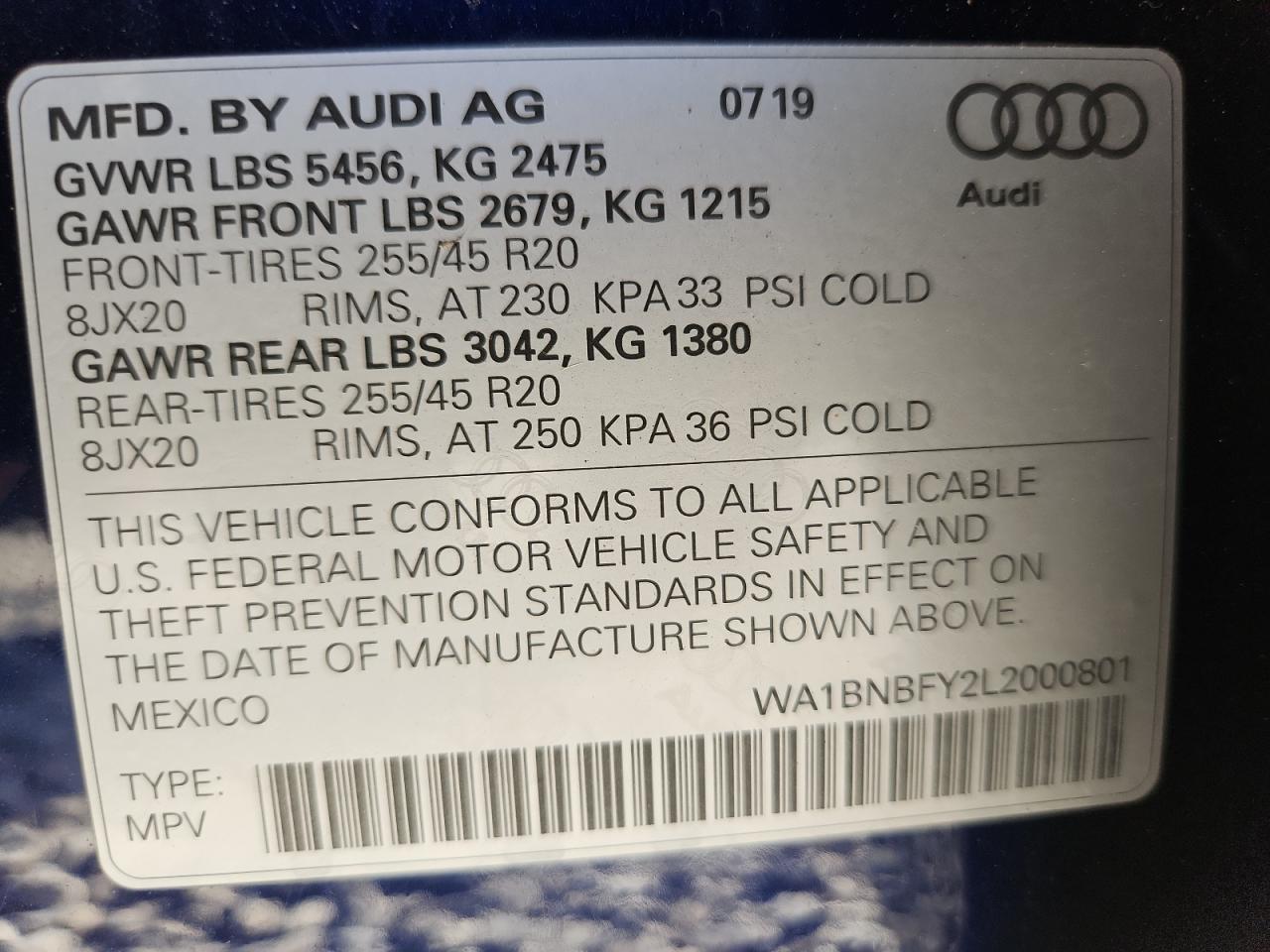 2020 Audi Q5 Premium Plus VIN: WA1BNBFY2L2000801 Lot: 90017715