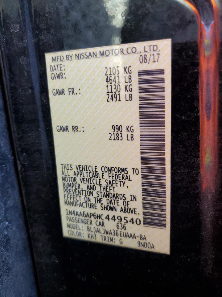 2017 Nissan Maxima 3.5S VIN: 1N4AA6AP6HC449540 Lot: 91777885