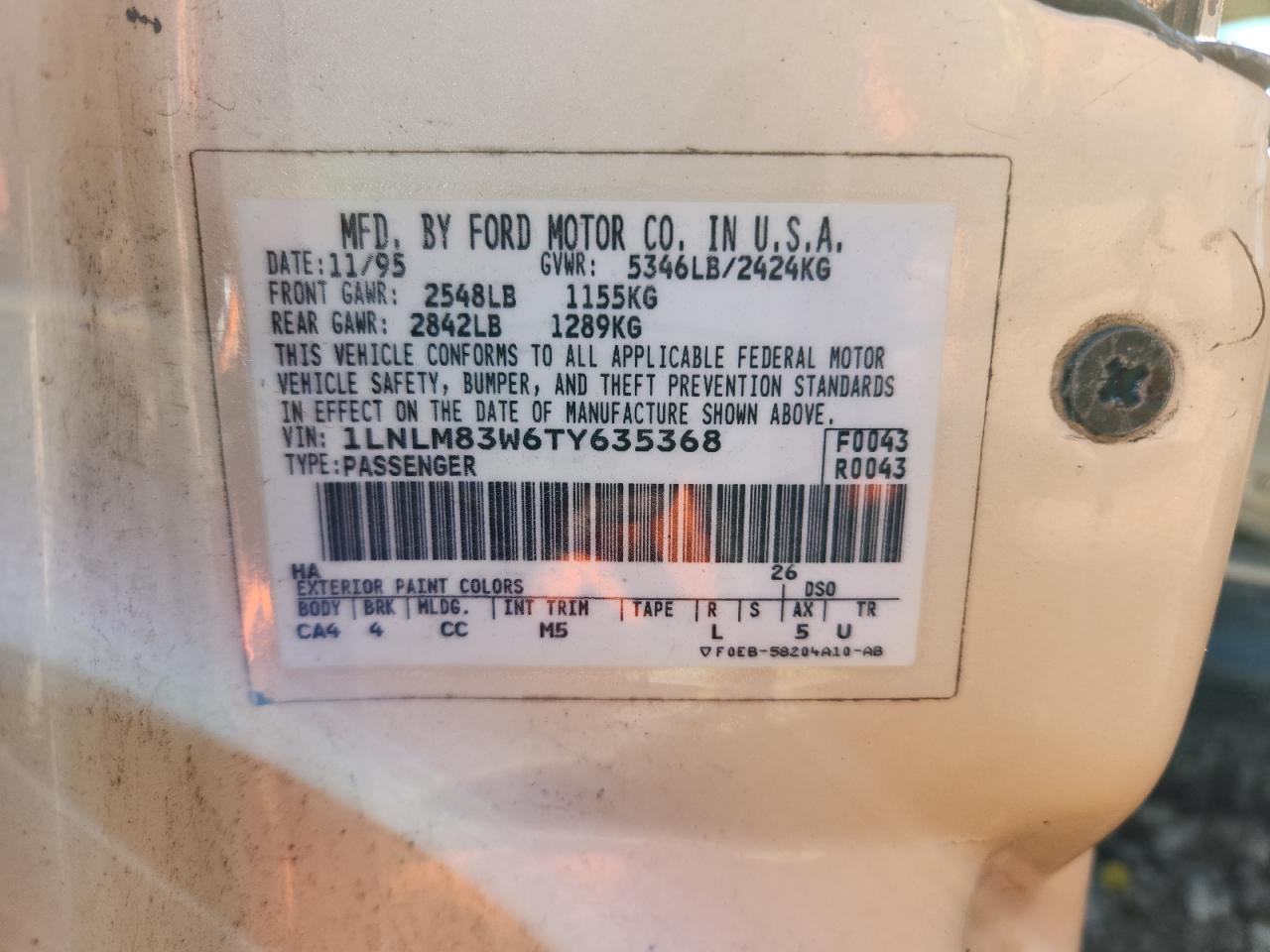 1996 Lincoln Town Car Cartier VIN: 1LNLM83W6TY635368 Lot: 91606225