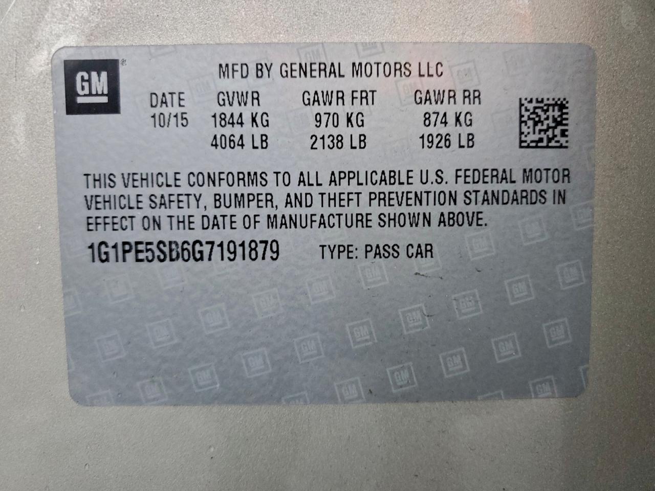 2016 Chevrolet Cruze Limited Lt VIN: 1G1PE5SB6G7191879 Lot: 94480725