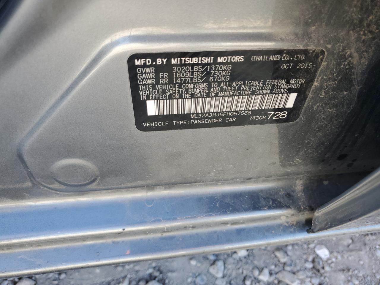 2015 Mitsubishi Mirage De VIN: ML32A3HJ5FH057568 Lot: 92229875