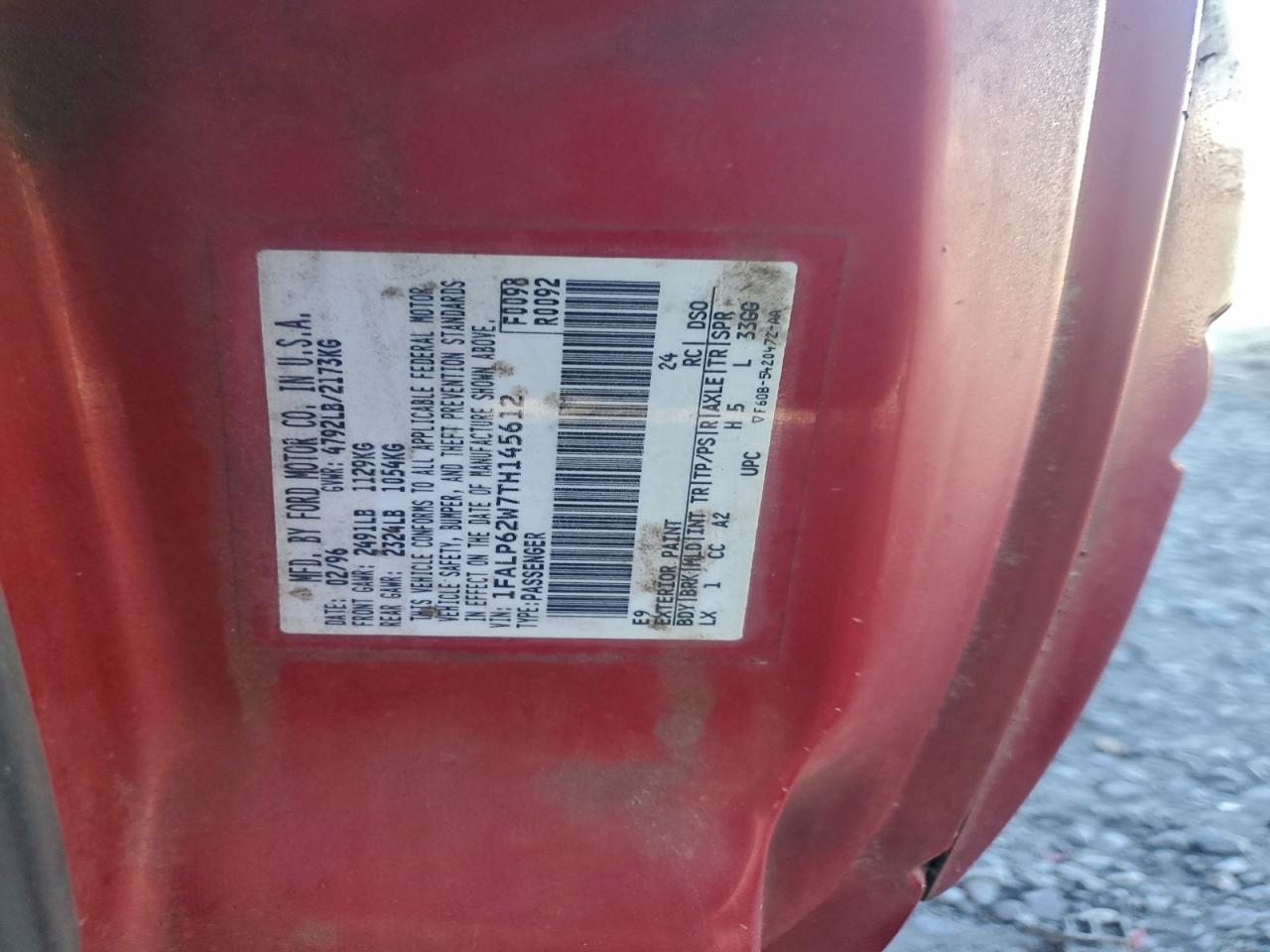 1996 Ford Thunderbird Lx VIN: 1FALP62W7TH145612 Lot: 94542655