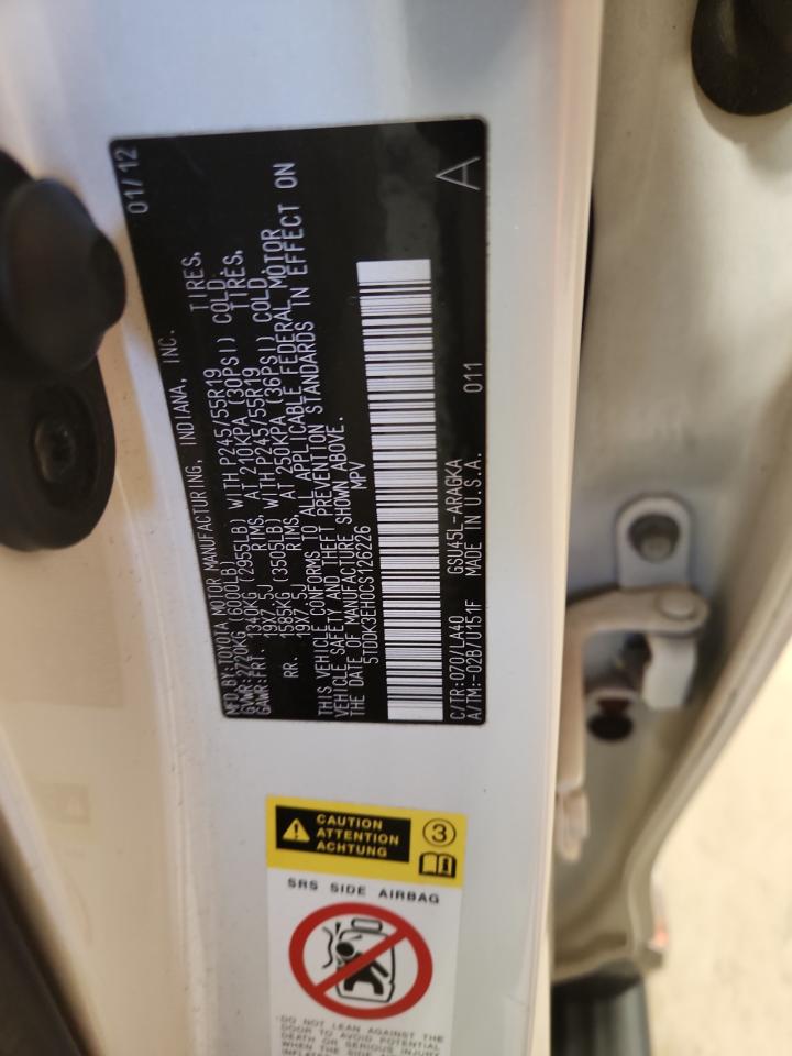 2012 Toyota Highlander Limited VIN: 5TDDK3EH0CS126226 Lot: 91844645