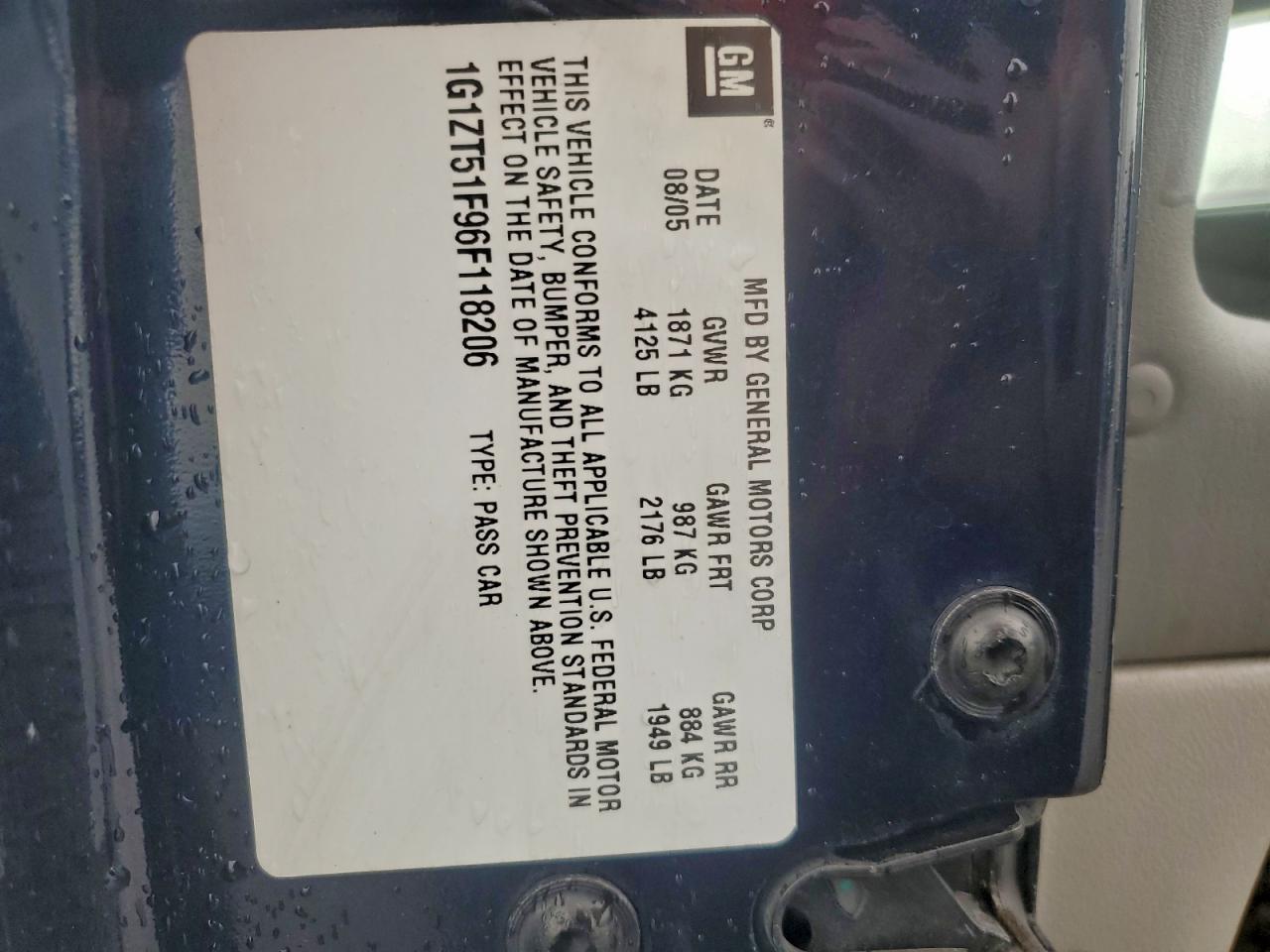 2006 Chevrolet Malibu Lt VIN: 1G1ZT51F96F118206 Lot: 94127505