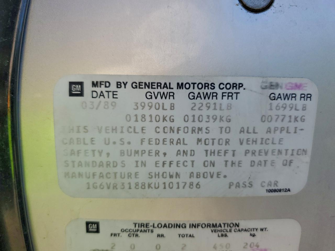 1989 Cadillac Allante VIN: 1G6VR3188KU101786 Lot: 93712285