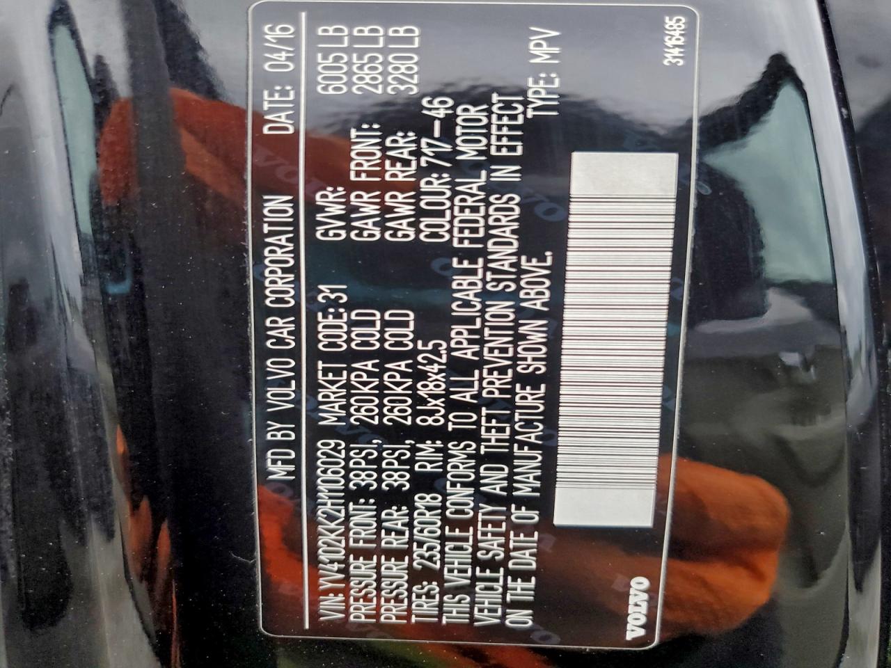 2017 Volvo Xc90 T5 VIN: YV4102KK2H1106029 Lot: 93879535