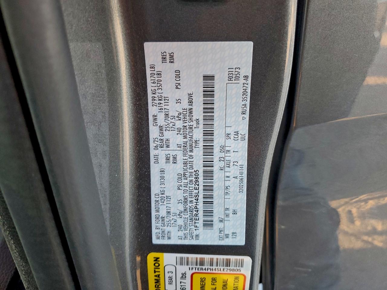 2025 Ford Ranger Xl VIN: 1FTER4PH4SLE29805 Lot: 94043805