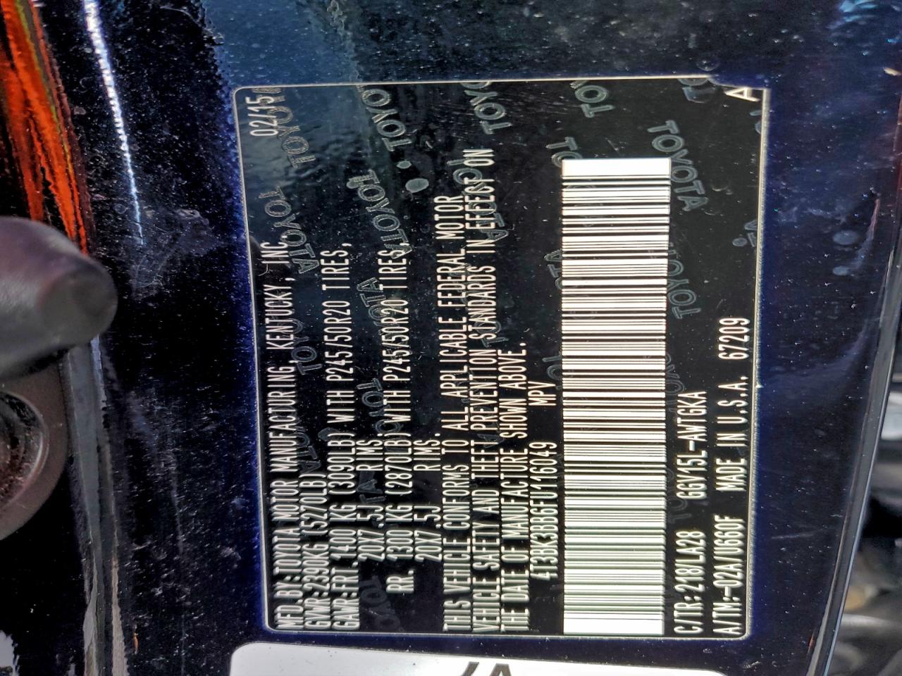 2015 Toyota Venza Le VIN: 4T3BK3BB6FU116049 Lot: 94401375