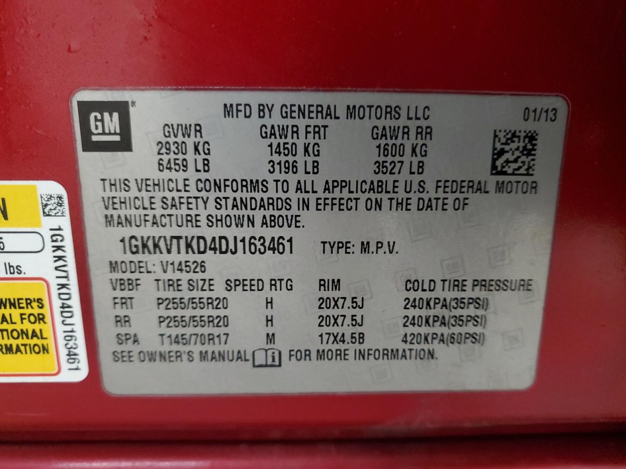 2013 GMC Acadia Denali VIN: 1GKKVTKD4DJ163461 Lot: 93053695