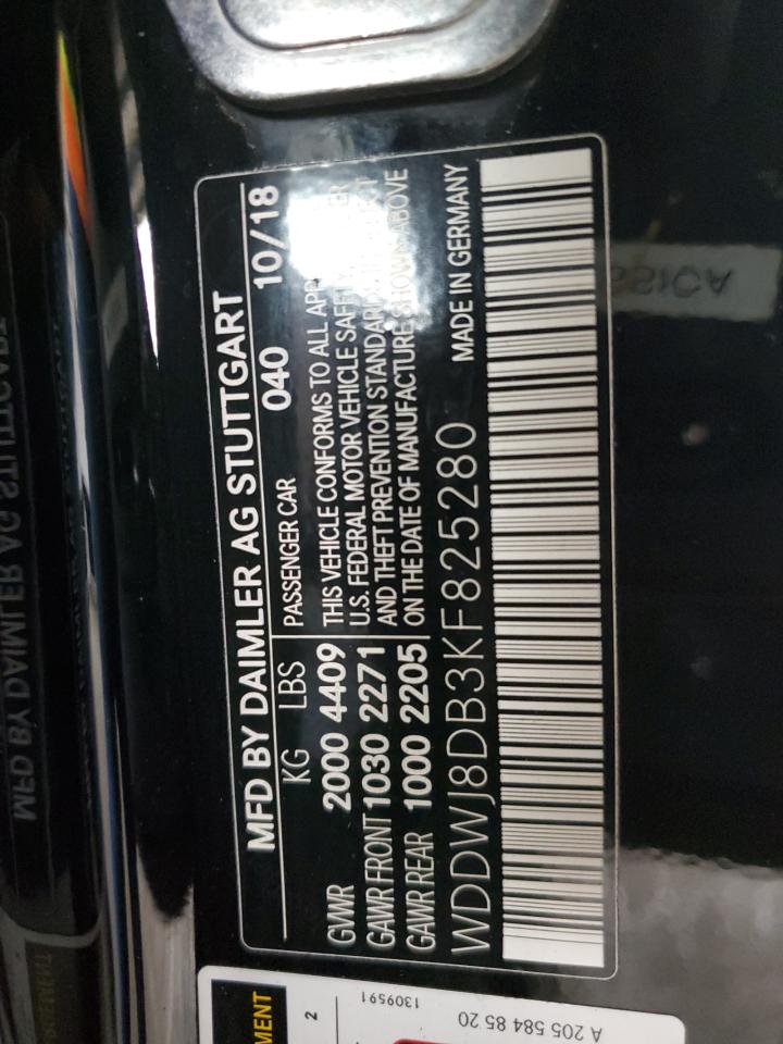 2019 Mercedes-Benz C 300 VIN: WDDWJ8DB3KF825280 Lot: 92360865