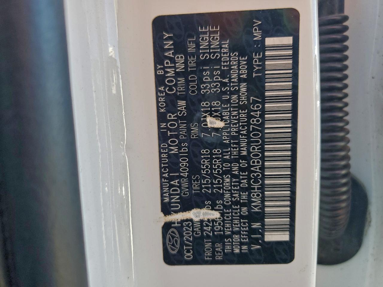 2024 Hyundai Kona Sel VIN: KM8HC3AB0RU078467 Lot: 93725625