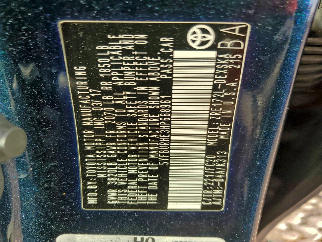 2017 Toyota Corolla L VIN: 5YFBURHE3HP668961 Lot: 94635565