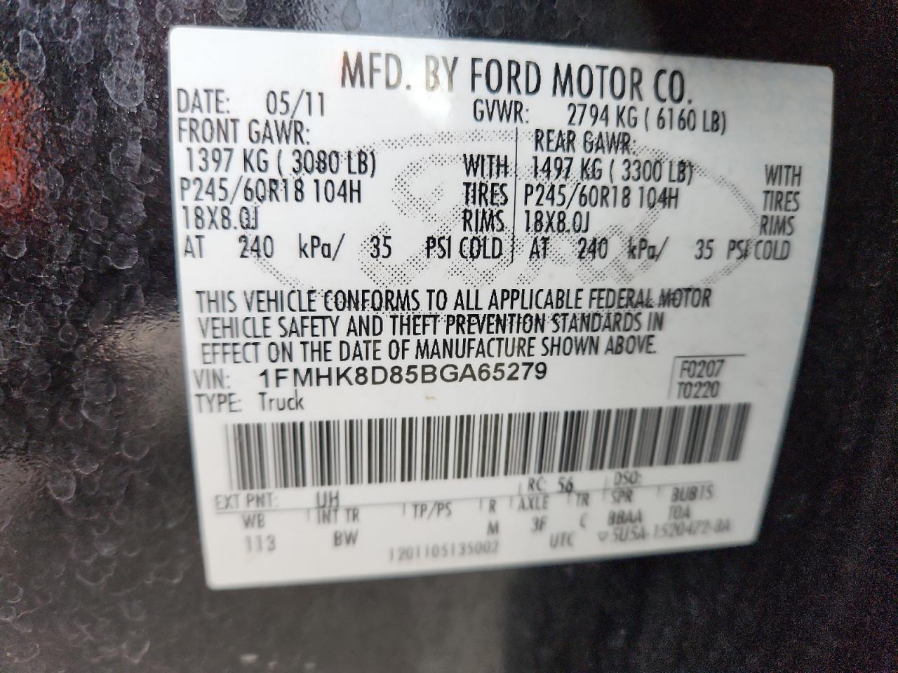 2011 Ford Explorer Xlt VIN: 1FMHK8D85BGA65279 Lot: 92276565