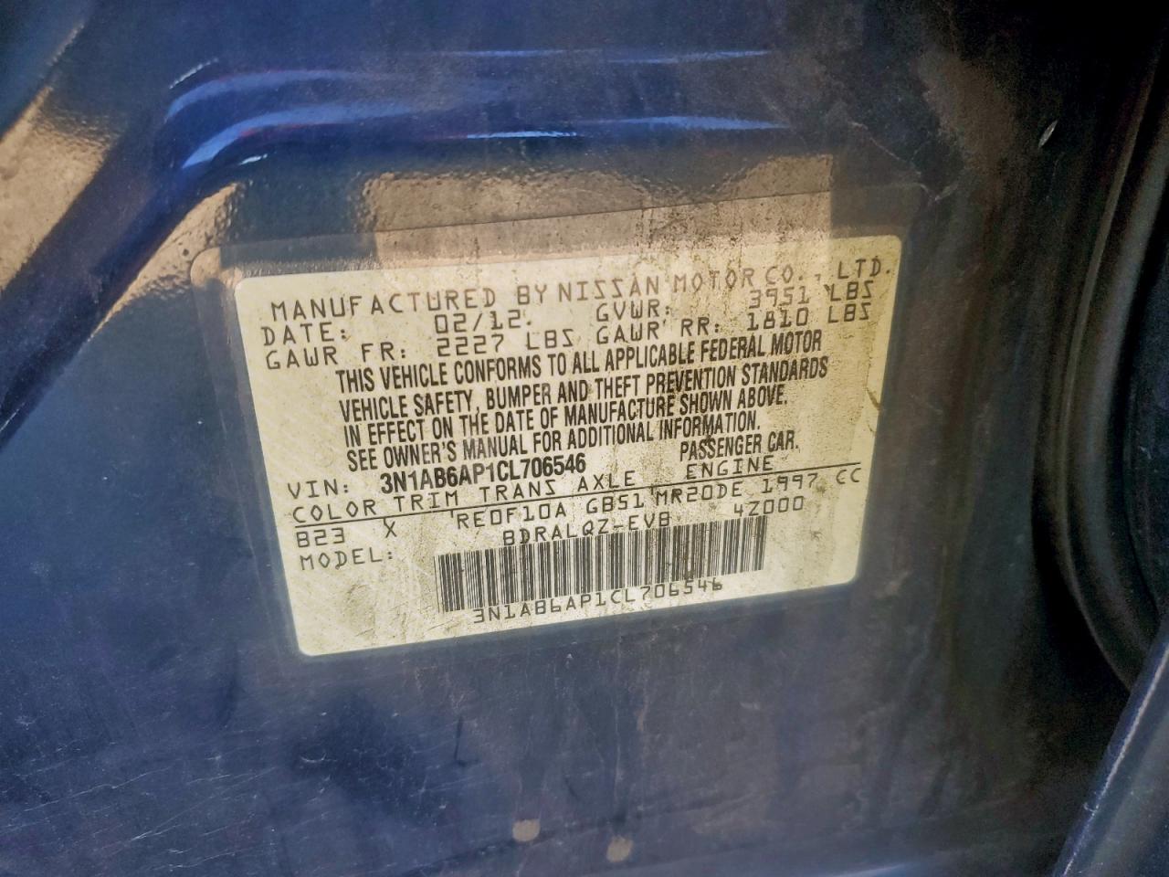 2012 Nissan Sentra 2.0 VIN: 3N1AB6AP1CL706546 Lot: 93986415