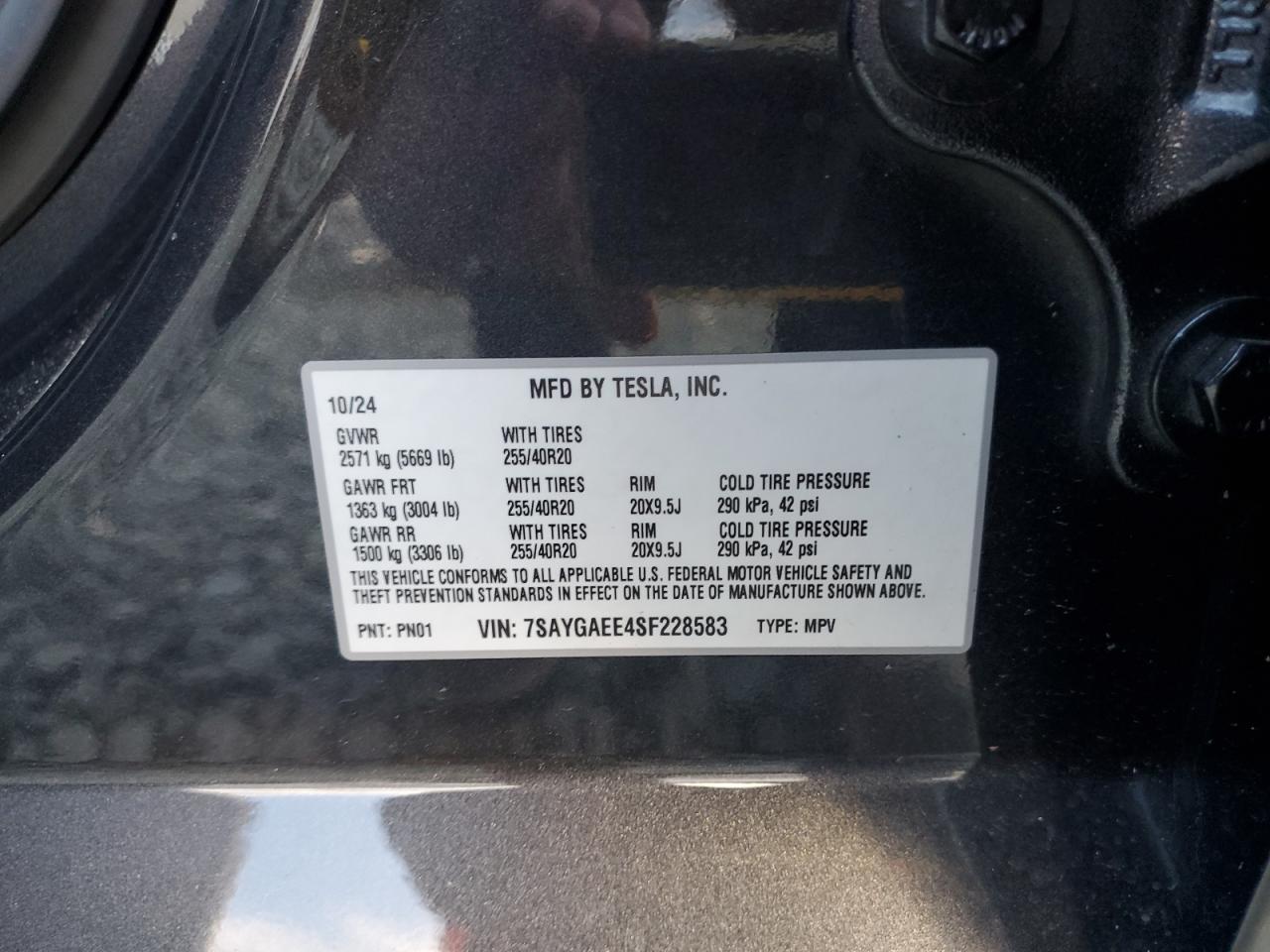 2025 Tesla Model Y VIN: 7SAYGAEE4SF228583 Lot: 93266985