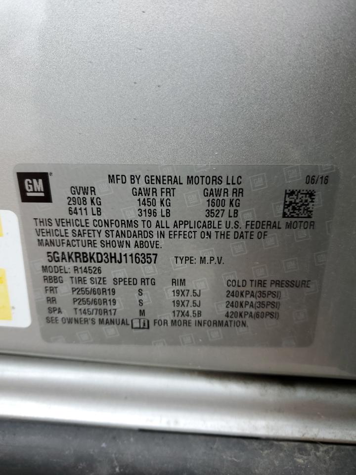 2017 Buick Enclave VIN: 5GAKRBKD3HJ116357 Lot: 91719625