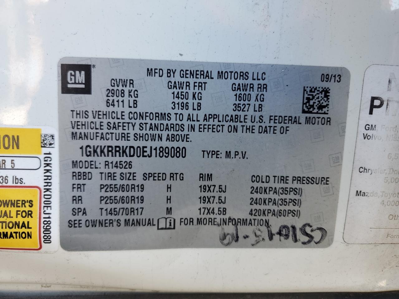 2014 GMC Acadia Slt-1 VIN: 1GKKRRKD0EJ189080 Lot: 85416225