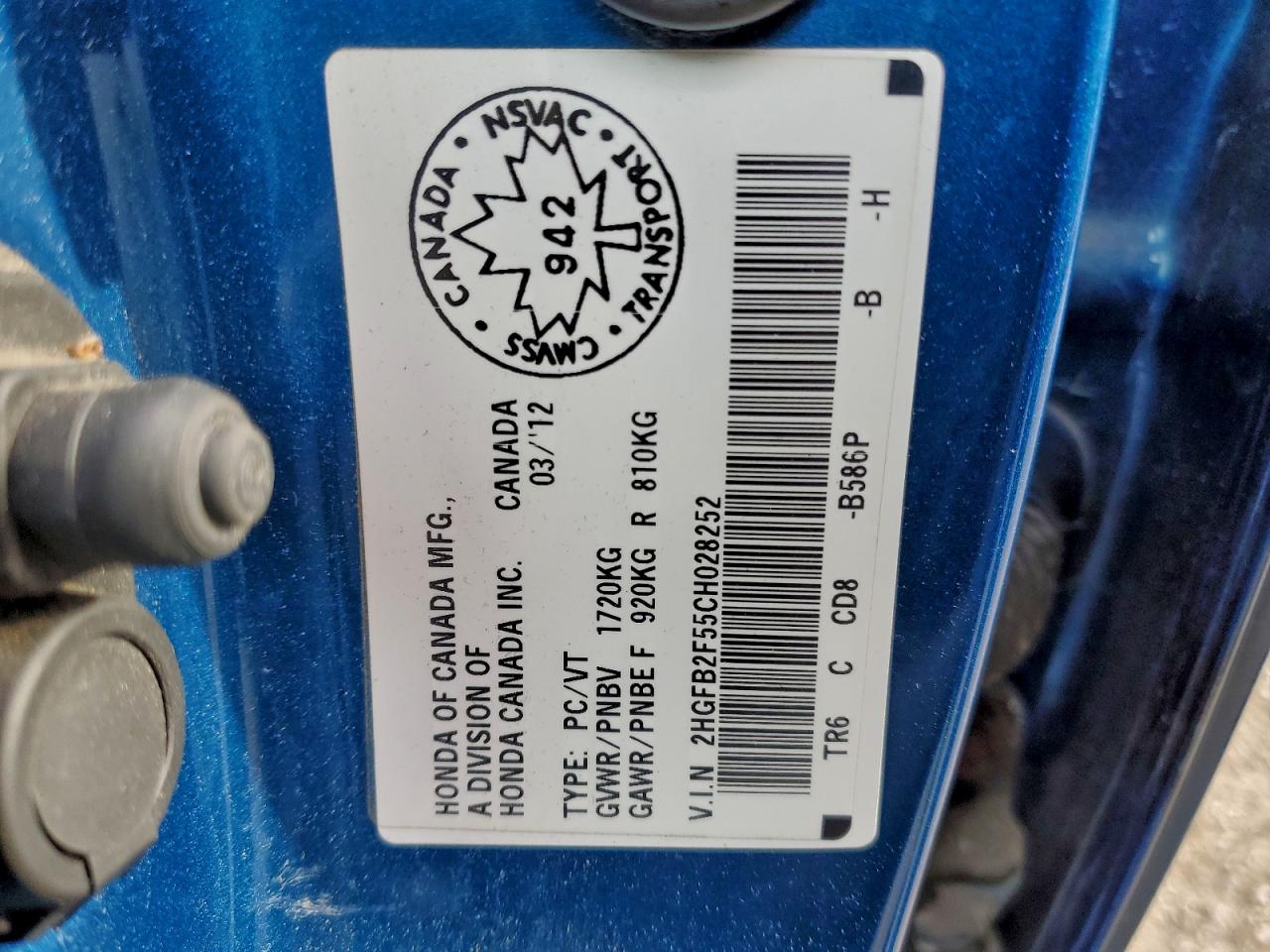 2012 Honda Civic Lx VIN: 2HGFB2F55CH028252 Lot: 95009345