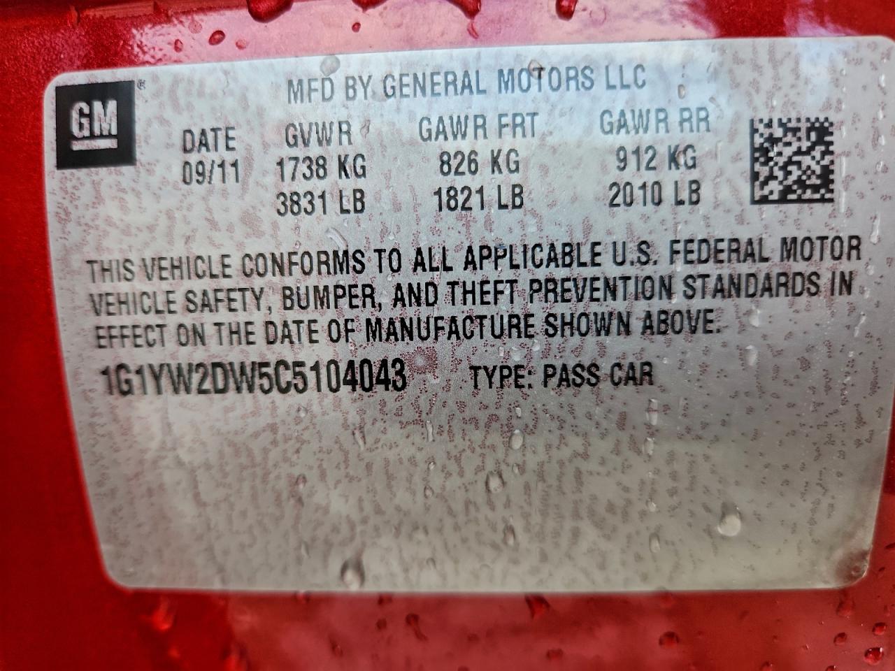 2012 Chevrolet Corvette Grand Sport VIN: 1G1YW2DW5C5104043 Lot: 93673145