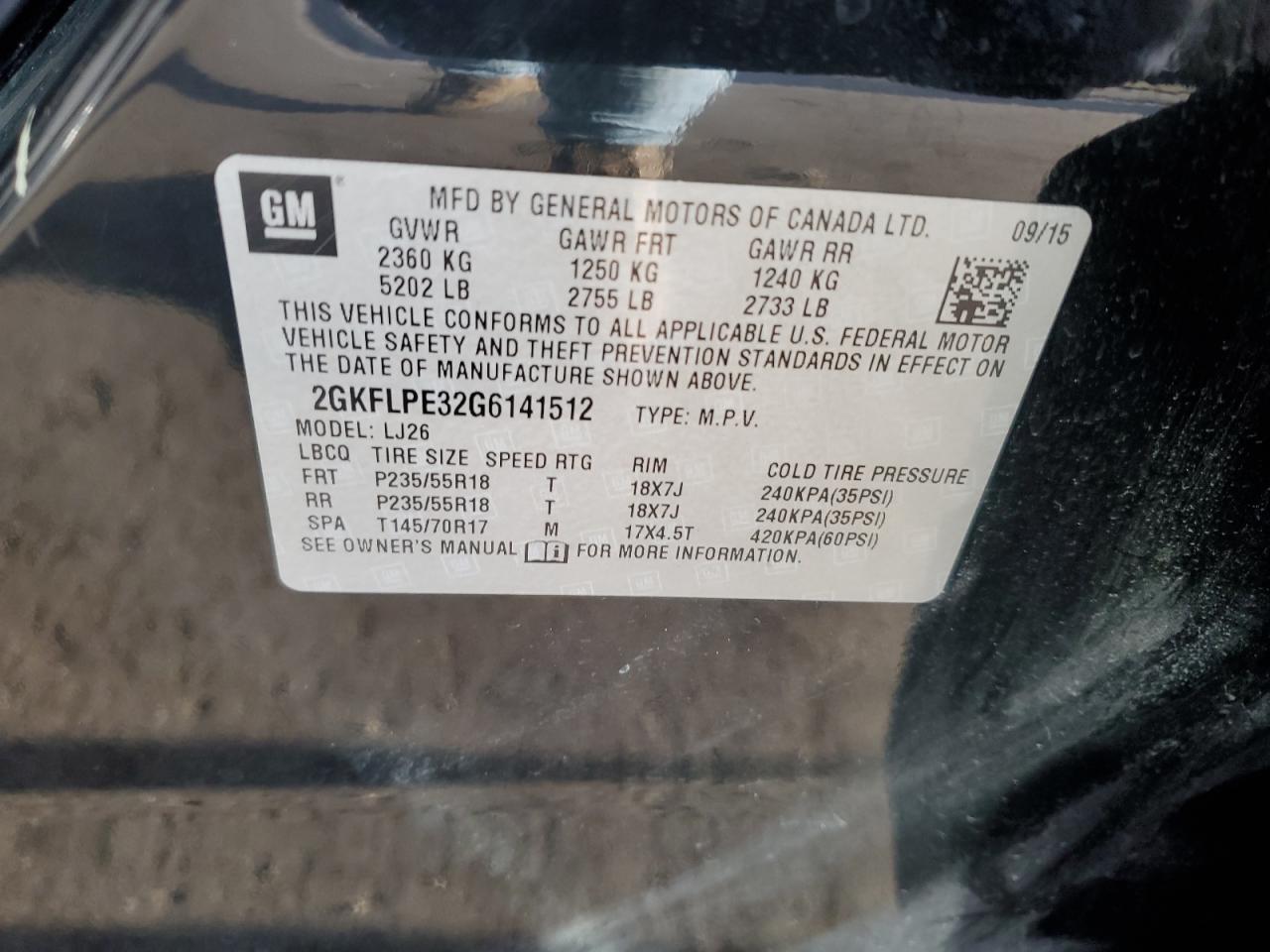 2016 GMC Terrain Slt VIN: 2GKFLPE32G6141512 Lot: 91728315