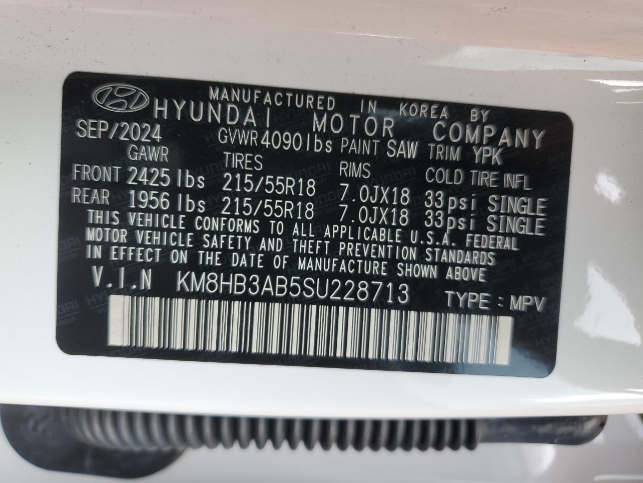 2025 Hyundai Kona Sel VIN: KM8HB3AB5SU228713 Lot: 93766415