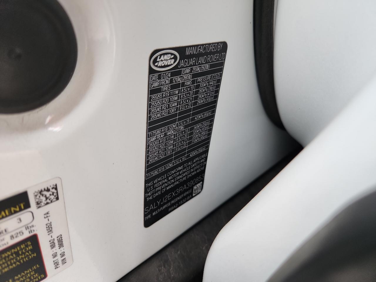 2024 Land Rover Range Rover Velar S VIN: SALYJ2EX3RA390853 Lot: 93124095