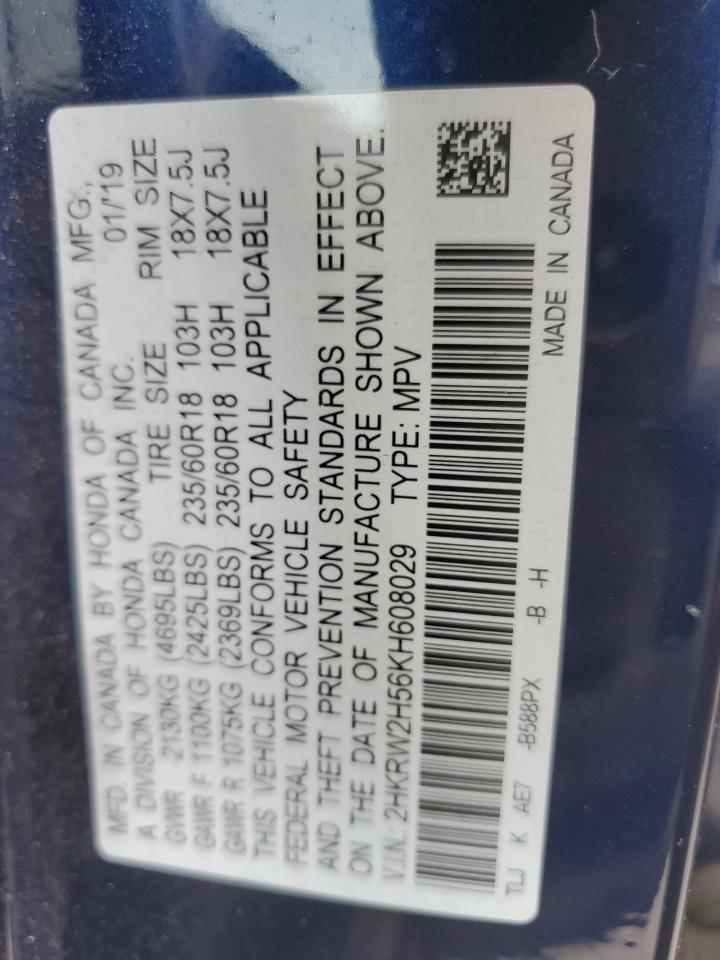 2019 Honda Cr-V Ex VIN: 2HKRW2H56KH608029 Lot: 91491495