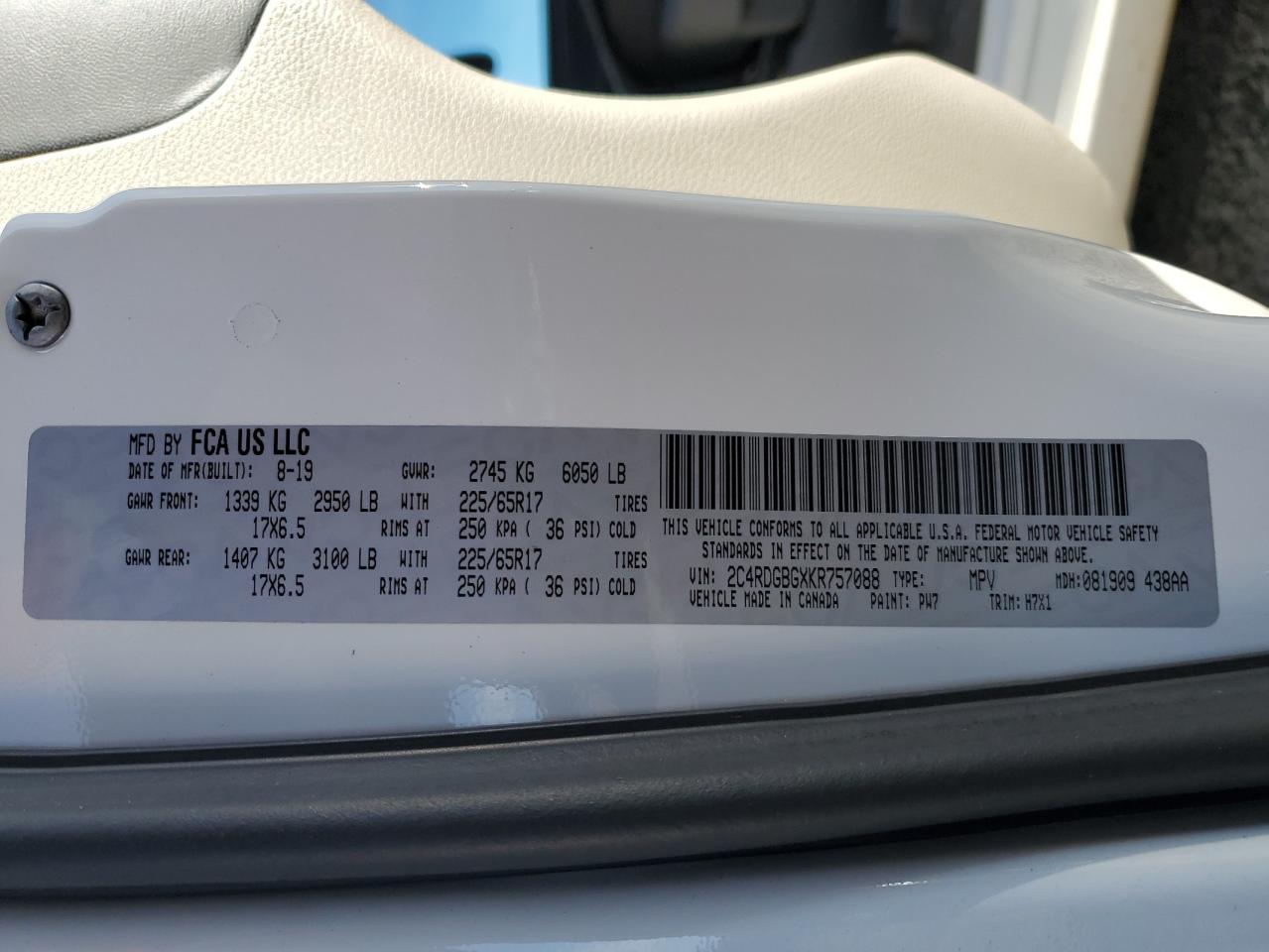 2019 Dodge Grand Caravan Se VIN: 2C4RDGBGXKR757088 Lot: 92786695