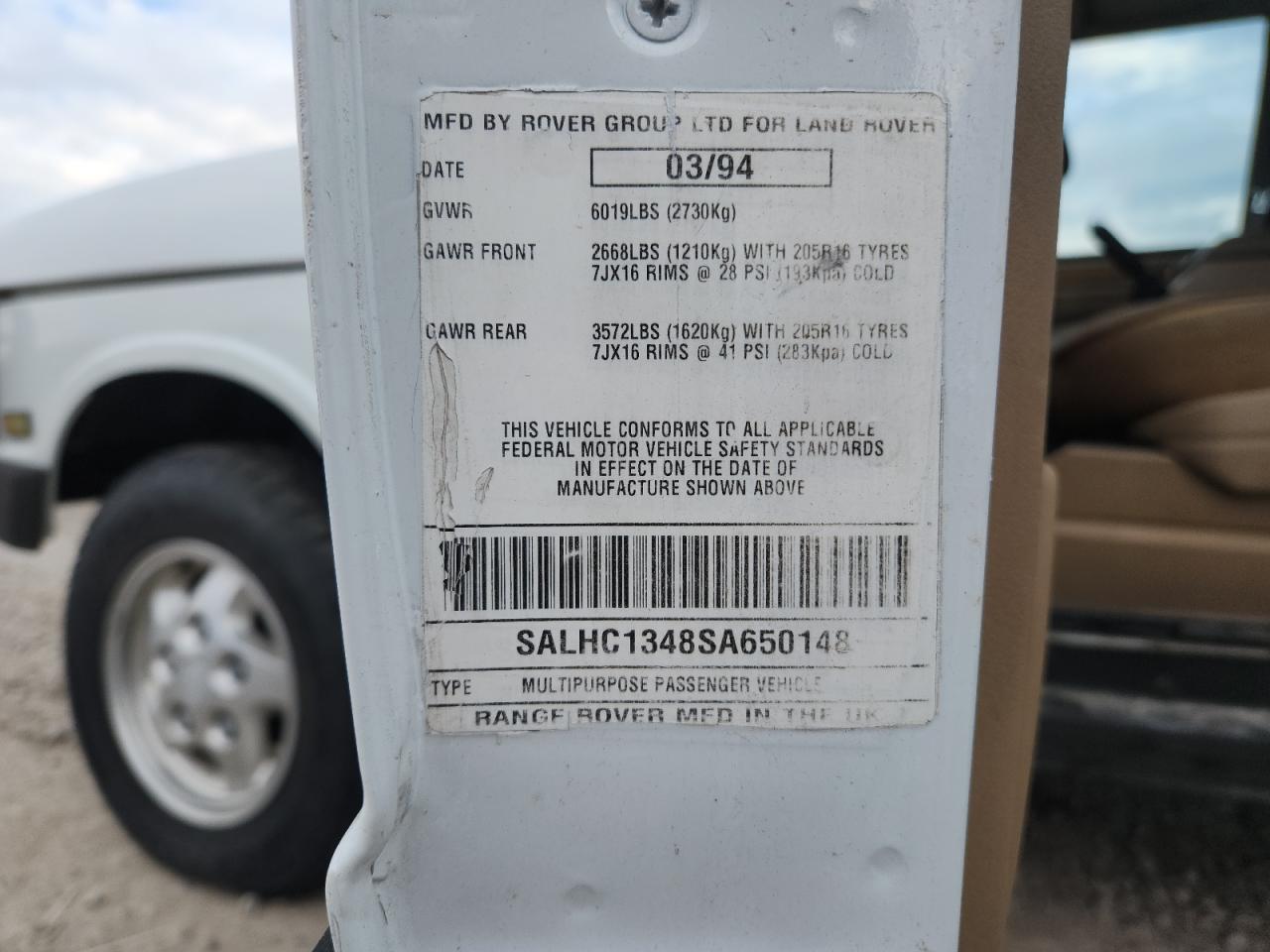 1995 Land Rover Range Rover Long Wheelbase VIN: SALHC1348SA650148 Lot: 93776525