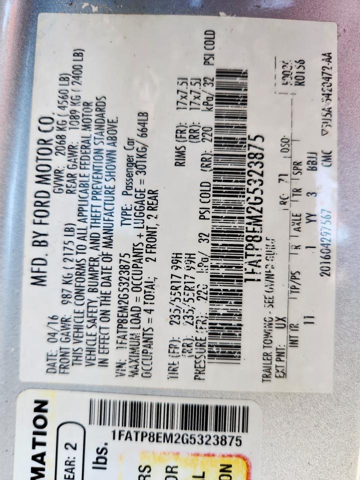 2016 Ford Mustang VIN: 1FATP8EM2G5323875 Lot: 91800775