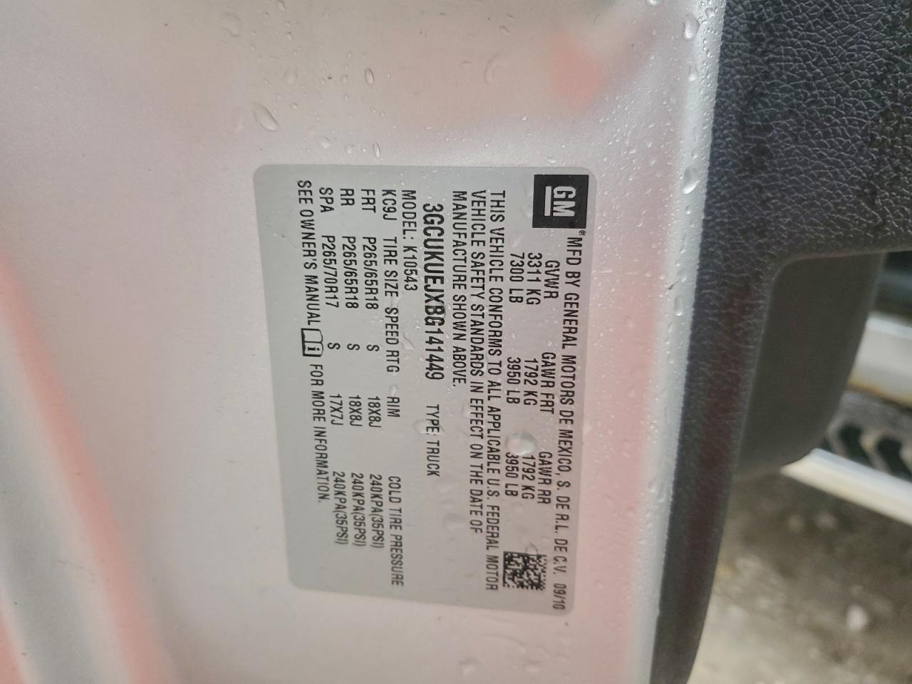 2011 Chevrolet Silverado K1500 Hybrid VIN: 3GCUKUEJXBG141449 Lot: 94134535