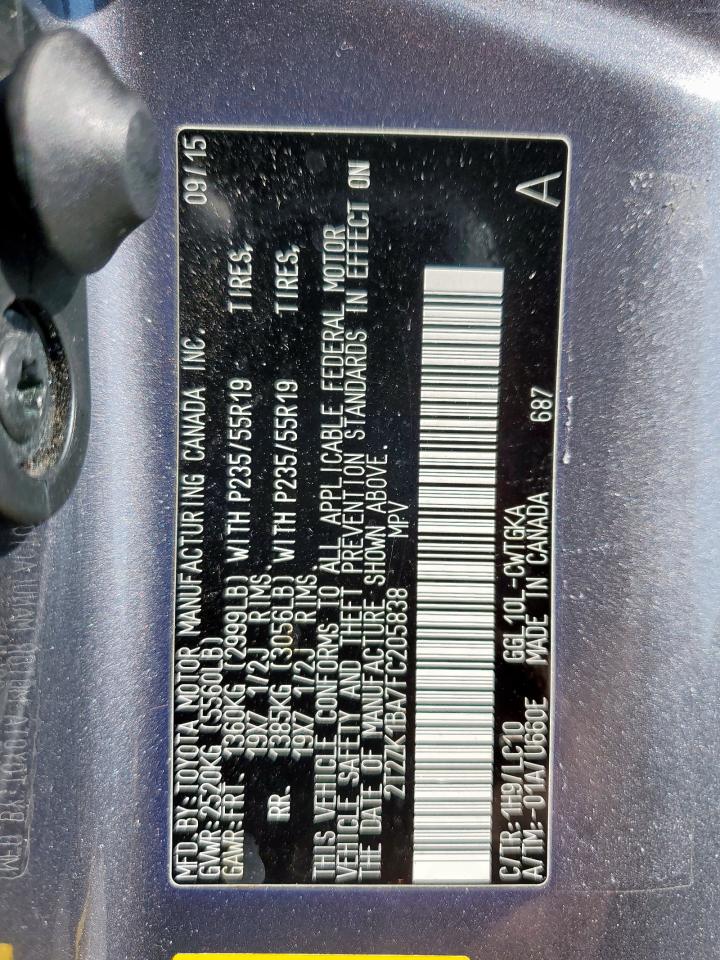 2015 Lexus Rx 350 VIN: 2T2ZK1BA7FC205838 Lot: 92872845