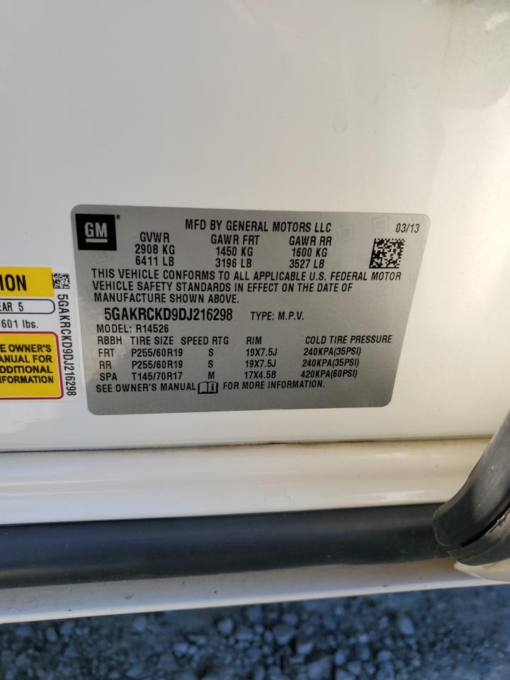 2013 Buick Enclave VIN: 5GAKRCKD9DJ216298 Lot: 91078895