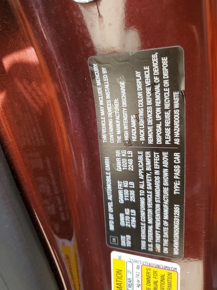 2019 Buick Cascada Premium VIN: W04WH3N50KG312851 Lot: 92502575